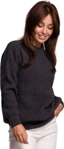 BE Knit BK052 Długi sweter w prążek - grafitowy (kolor Grafitowy, rozmiar L/XL) 1