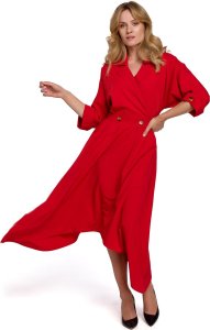 Makover K086 Sukienka z asymetrycznym dołem - czerwona (kolor czerwony, rozmiar S) 1