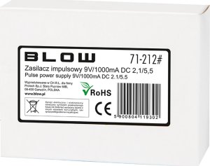 Zasilacz serwerowy Blow 71-212# Zasilacz impulsowy 9v/1000ma 2,1/5,5 2