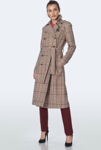 Nife Dwurzędowy płaszcz z paskiem w beżową kratę - PL10 (kolor krata/beż, rozmiar 40) 1