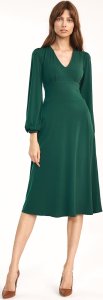 Nife Klasyczna zielona sukienka midi - S194 (kolor zielony, rozmiar 38) 1