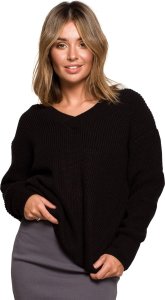 BE Knit BK075 Sweter z dekoltem w serek - czarny (kolor black, rozmiar L/XL) 1