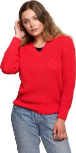 BE Knit BK075 Sweter z dekoltem w serek - czerwony (kolor red, rozmiar L/XL) 1