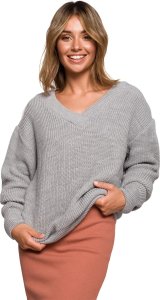 BE Knit BK075 Sweter z dekoltem w serek - szary (kolor Grey, rozmiar S/M) 1