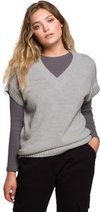 BE Knit BK076 Bezrękawnik z dekoltem w serek - szary (kolor Grey, rozmiar S/M) 1