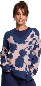 BE Knit BK056 Sweter w kwiaty - model 2 (kolor model2, rozmiar S/M) 1