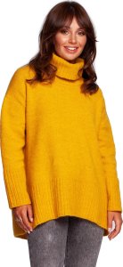 BE Knit BK086 Sweter z golfem i rozcięciem z tyłu - miodowy (kolor Honey, rozmiar S/M) 1