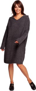 BE Knit BK089 Sweter sukienka z kapturem - grafitowy (kolor Grafitowy, rozmiar L/XL) 1