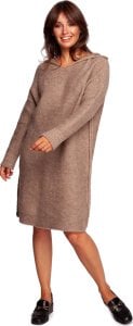 BE Knit BK089 Sweter sukienka z kapturem - jasnobrązowy (kolor lightbrown, rozmiar L/XL) 1