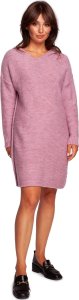 BE Knit BK089 Sweter sukienka z kapturem - pudrowy (kolor POWDER, rozmiar L/XL) 1
