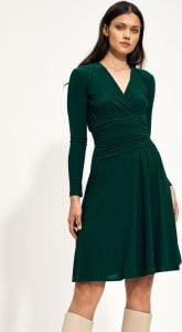 Nife Zielona sukienka z kopertowym dekoltem  - S212 (kolor zielony, rozmiar 38) 1