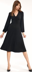 Nife Klasyczna czarna sukienka midi - S194 (kolor czarny, rozmiar 40) 1