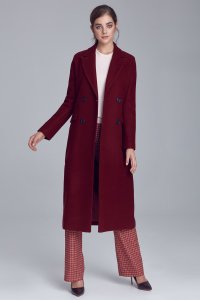 Nife Elegancki bordowy płaszcz dwurzędowy - PL06 (kolor bordo, rozmiar 40) 1