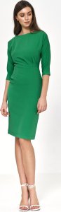 Nife Zielona sukienka z asymetrycznymi draperiami - S218 (kolor zielony, rozmiar 34) 1