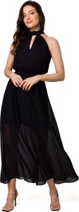 Makover K169 Sukienka szyfonowa maxi wiązana wokół szyi - czarna (kolor czarny, rozmiar L) 1