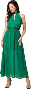 Makover K169 Sukienka szyfonowa maxi wiązana wokół szyi - soczysta zieleń (kolor zielony, rozmiar L) 1