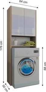 Meldo Szafka łazienkowa nad pralke LUNA 64 cm  POŁYSK AKRYL Sonoma 2