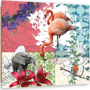 Feeby Obraz Deco Panel,  Flaming Słoń Ptak kolaż (Rozmiar 50x50) 1