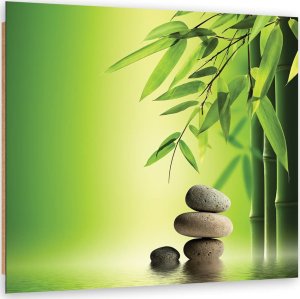 Feeby Obraz Deco Panel, Kamienie zen i bambus na zielonym tle (Rozmiar 60x60) 1