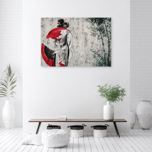 Feeby Obraz Deco Panel, Japońska gejsza z wachlarzem (Rozmiar 120x80) 2