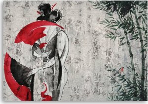 Feeby Obraz Deco Panel, Japońska gejsza z wachlarzem (Rozmiar 120x80) 3