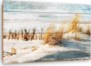 Feeby Obraz Deco Panel, Plaża wydmy na drewnie (Rozmiar 120x80) 1