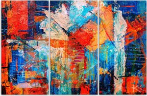 Feeby Obraz trzyczęściowy Deco Panel, Pomarańczowa abstrakcja ręcznie malowana (Rozmiar 120x80) 3