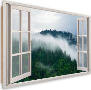 Feeby Obraz Deco Panel, Las we mgle widok z okna (Rozmiar 100x70) 1
