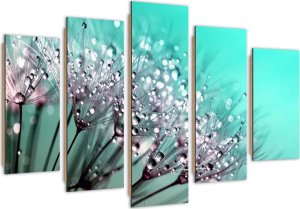 Feeby Obraz pięcioczęściowy Deco Panel, Dmuchawce turkusowe (Rozmiar 200x100) 1