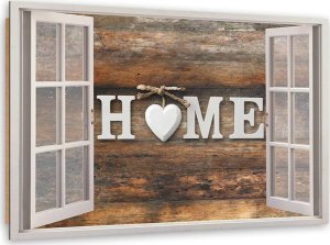 Feeby Obraz Deco Panel, Napis Home na ciemnym drewnie w oknie (Rozmiar 90x60) 1