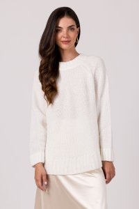 BE Knit BK105 Sweter z nietoperzowymi rękawami - biały (kolor biały, rozmiar uni) 1
