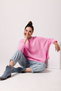 BE Knit BK105 Sweter z nietoperzowymi rękawami - różowy (kolor róż, rozmiar uni) 1