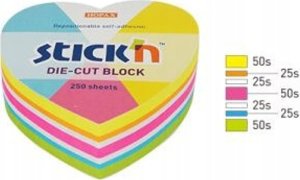 STICK N Notes SERCE 64X67mm MIX 5 KOL.Neon+biały 250KART. 21836 STICK`N 2