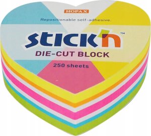 STICK N Notes SERCE 64X67mm MIX 5 KOL.Neon+biały 250KART. 21836 STICK`N 3