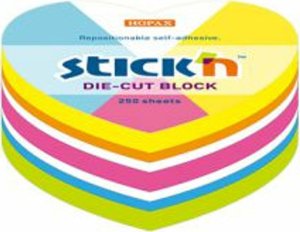 STICK N Notes SERCE 64X67mm MIX 5 KOL.Neon+biały 250KART. 21836 STICK`N 4