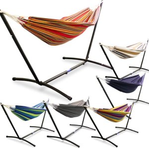 Lacestone Beżowo-brązowy Hamak na stelażu ogrodowy zewnętrzny 15