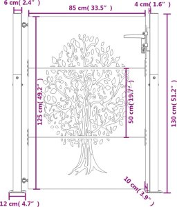 vidaXL Furtka ogrodowa, 105x130 cm, stal kortenowska, motyw drzewa 11