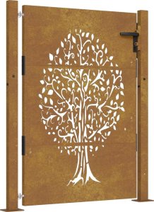 vidaXL Furtka ogrodowa, 105x130 cm, stal kortenowska, motyw drzewa 2