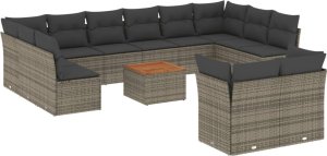 vidaXL 13-cz. zestaw mebli ogrodowych z poduszkami, szary, polirattan 2