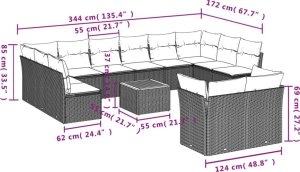 vidaXL 13-cz. zestaw mebli ogrodowych z poduszkami, szary, polirattan 3