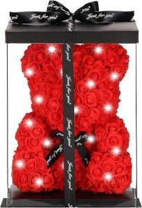 Springos Miś z płatków róż czerwony 40 cm rose bear z lampkami LED zimny biały UNIWERSALNY 9