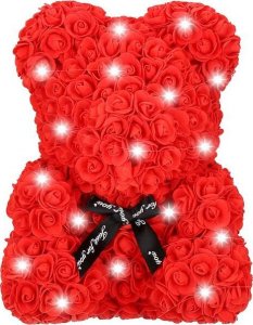 Springos Miś z płatków róż czerwony 40 cm rose bear z lampkami LED zimny biały UNIWERSALNY 10