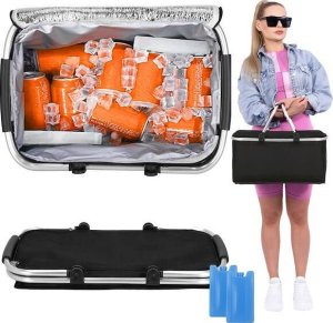 Springos Torba termiczna 47x28x23 cm 30L kosz termiczny piknikowy na jedzenie czarny UNIWERSALNY 29