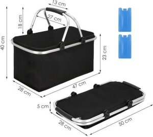 Springos Torba termiczna 47x28x23 cm 30L kosz termiczny piknikowy na jedzenie czarny UNIWERSALNY 30