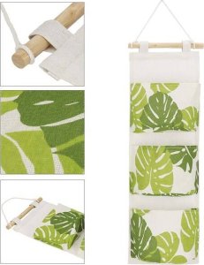 Springos Organizer do przechowywania zabawek pojemnik z 3 kieszeniami, wiszący beżowy w liście UNIWERSALNY 4