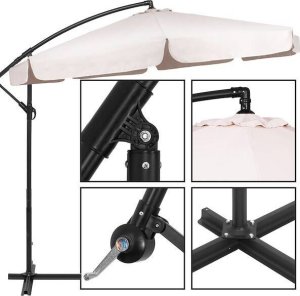 Springos Parasol ogrodowy na wysięgniku 350 cm składany z pokrowcem, na balkon, taras ecru UNIWERSALNY 19