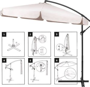 Springos Parasol ogrodowy na wysięgniku 350 cm składany z pokrowcem, na balkon, taras ecru UNIWERSALNY 20