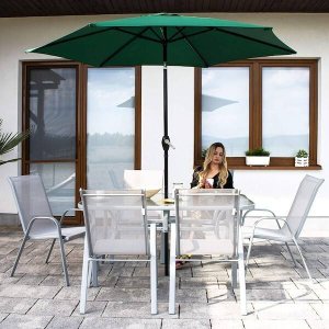 Springos Parasol ogrodowy łamany 260 cm duży z korbką, na balkon, taras ciemnozielony UNIWERSALNY 2