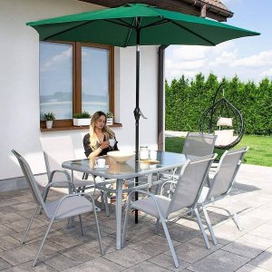 Springos Parasol ogrodowy łamany 260 cm duży z korbką, na balkon, taras ciemnozielony UNIWERSALNY 3