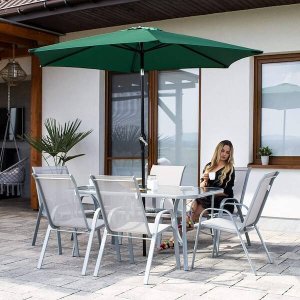 Springos Parasol ogrodowy łamany 260 cm duży z korbką, na balkon, taras ciemnozielony UNIWERSALNY 4
